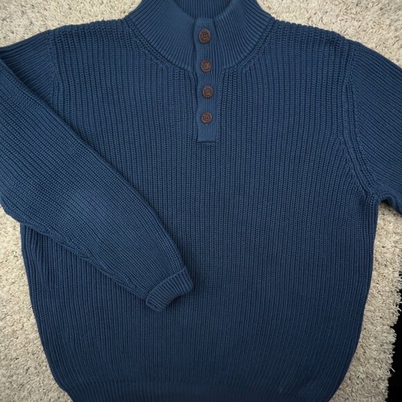 LL Bean Men’s XL Reg Long Sleeve Pullover Knit Sweater 0 FKP7 Blue Adult Henley - Picture 1 of 11